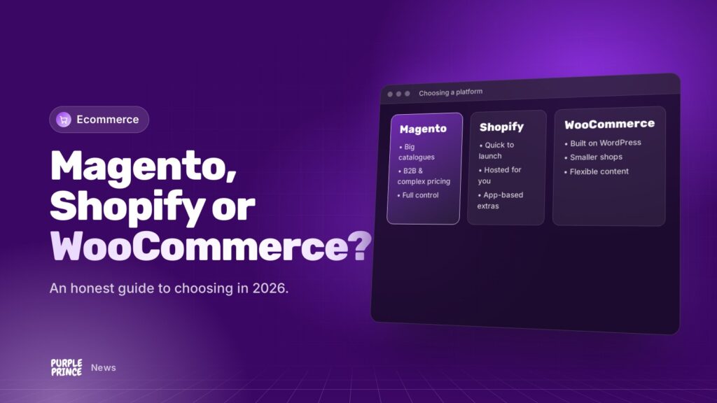 Magento, Shopify or WooCommerce?: illustration for the Purple Prince news article